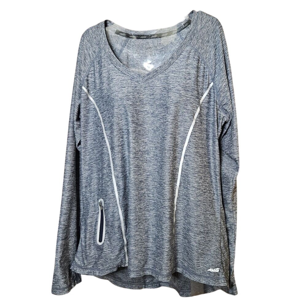 Avia Activewear Top Womens Large Space Dye Blue V-Neck Long Sleeve Zip Pocket